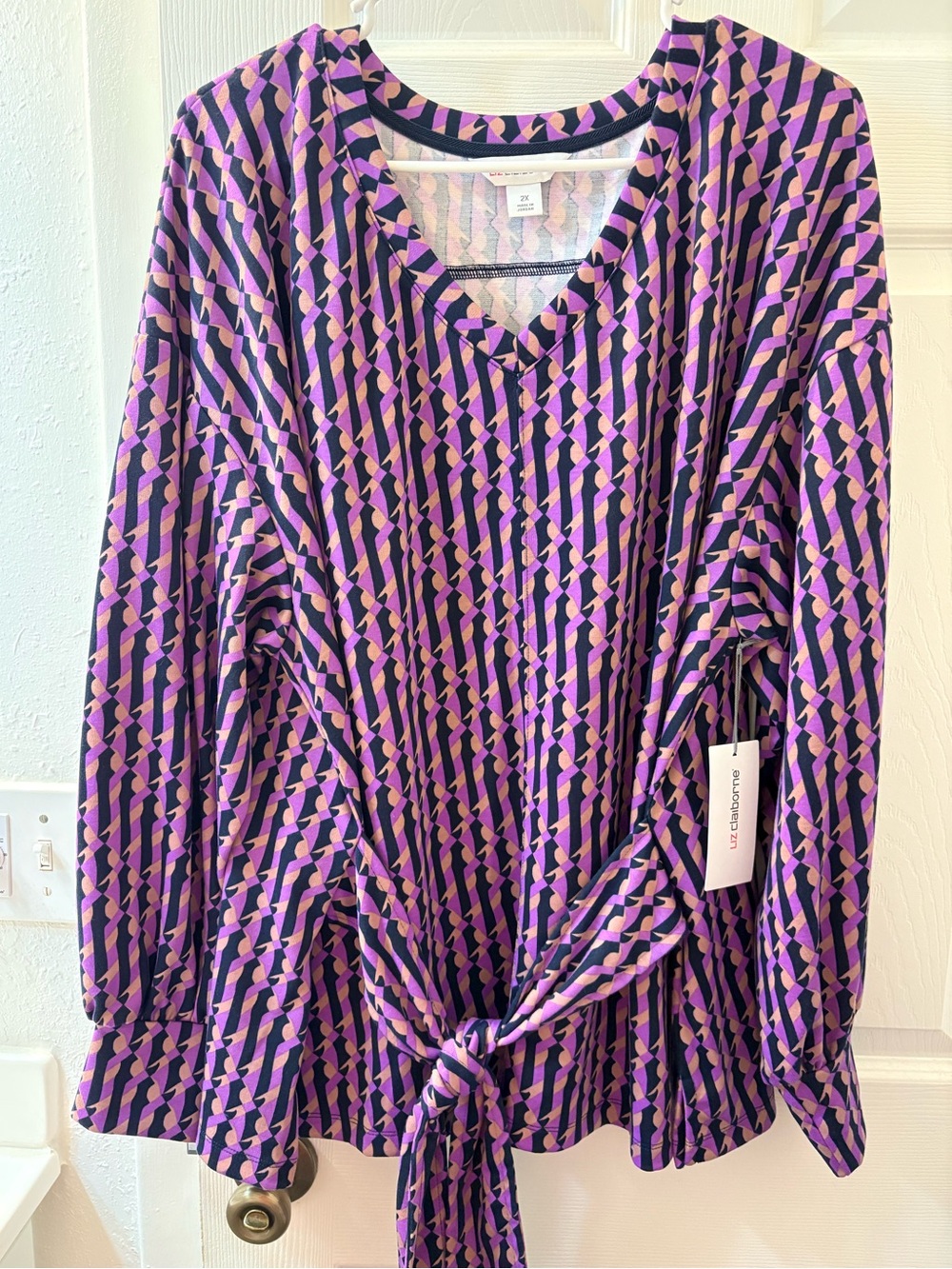 Liz Claiborne Purple Geometric Tie-Waist Top NWT Size 2X